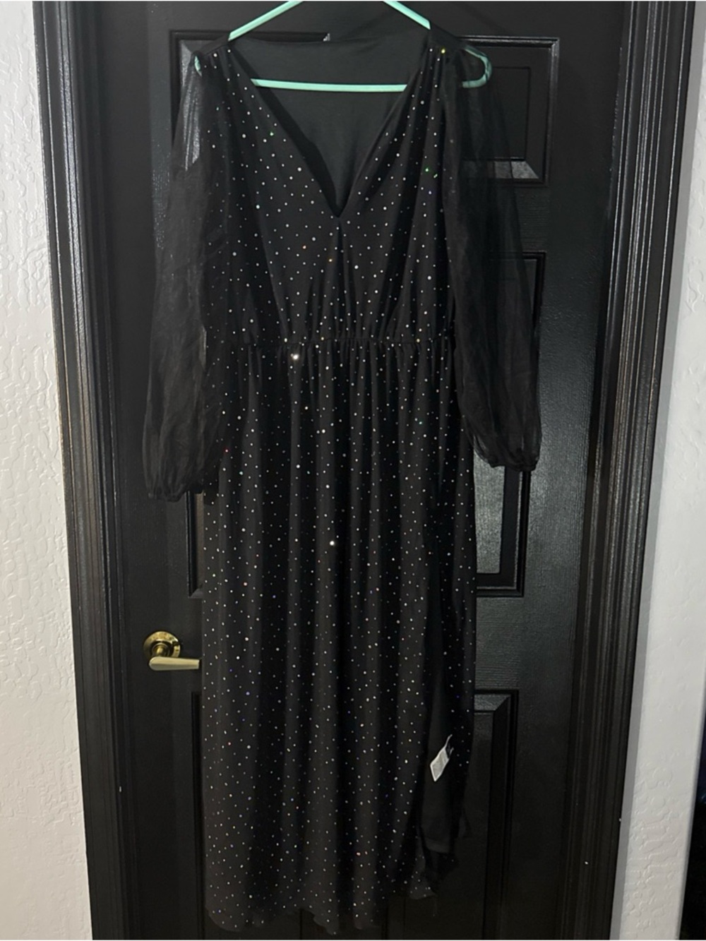 Shein Curve V-neck Long Sheer Sleeved Fashion Slit Glitter Dress 2XL Elegant